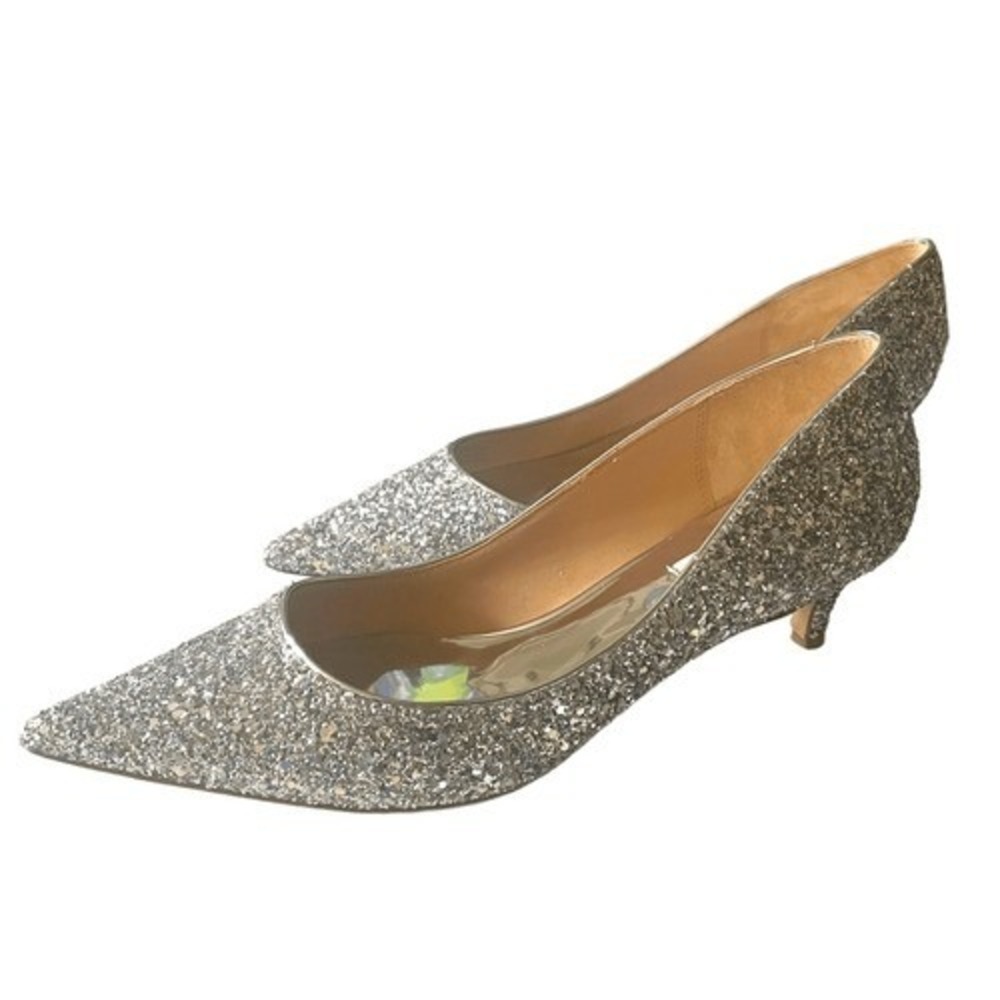 Badgley Mischka Silver Glitter Pointed Toe‎ Kitten Heel Pumps Womens Size 9 - Picture 7 of 12